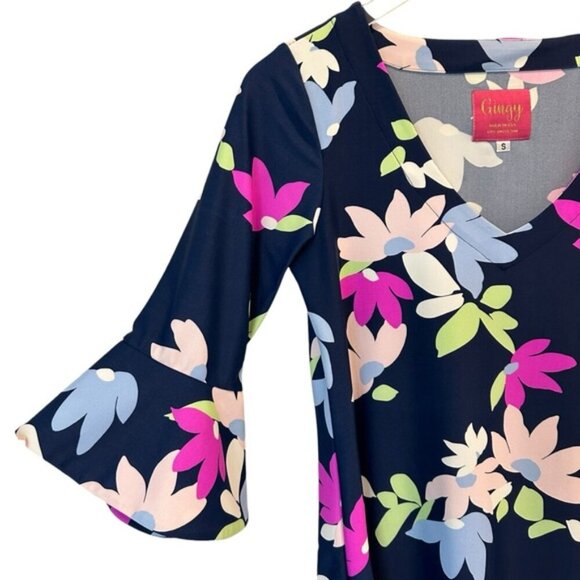 Gingy | Blue Pink Floral Shift Dress Size Small - Picture 2 of 7